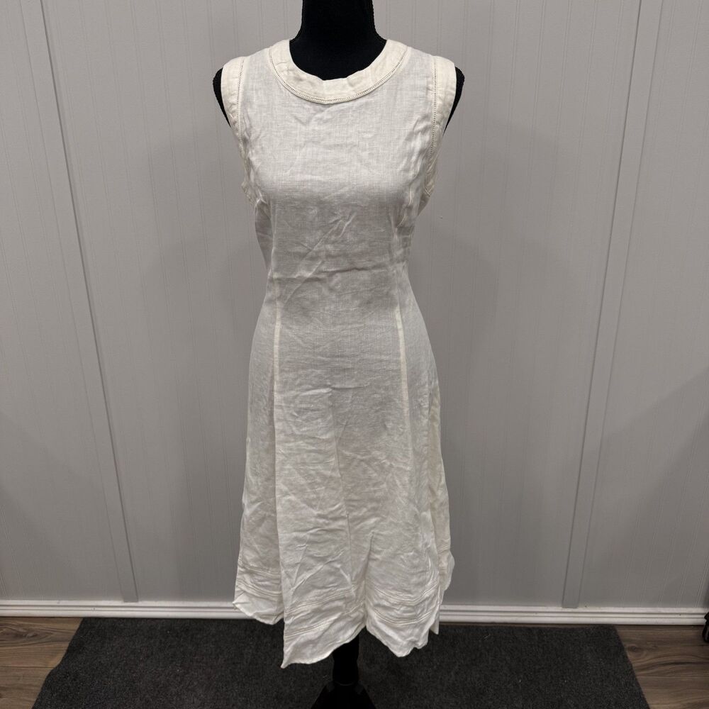 NWT Malvin Women's Med Ivory Linen Sleeveless Midi Dress Summer Coastal Boho